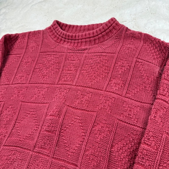 Woolrich Vintage 80's Cotton Cranberry Red Knit Sweater Women's Large Cottage - Picture 2 of 7